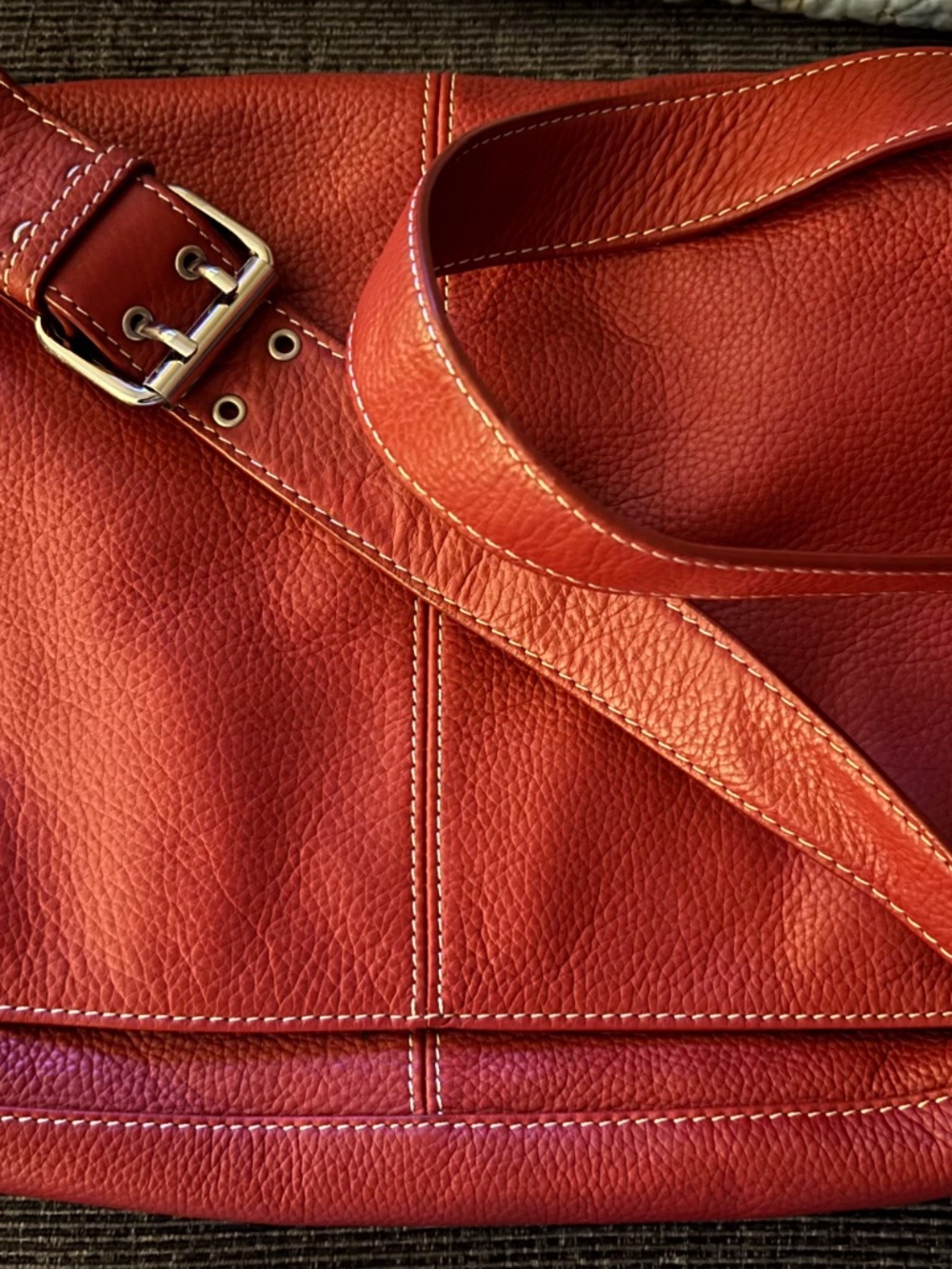 Tignanello Cognac Red Genuine Pebbled Leather Messenger Shoulder Crossbody Bag - Picture 14 of 16